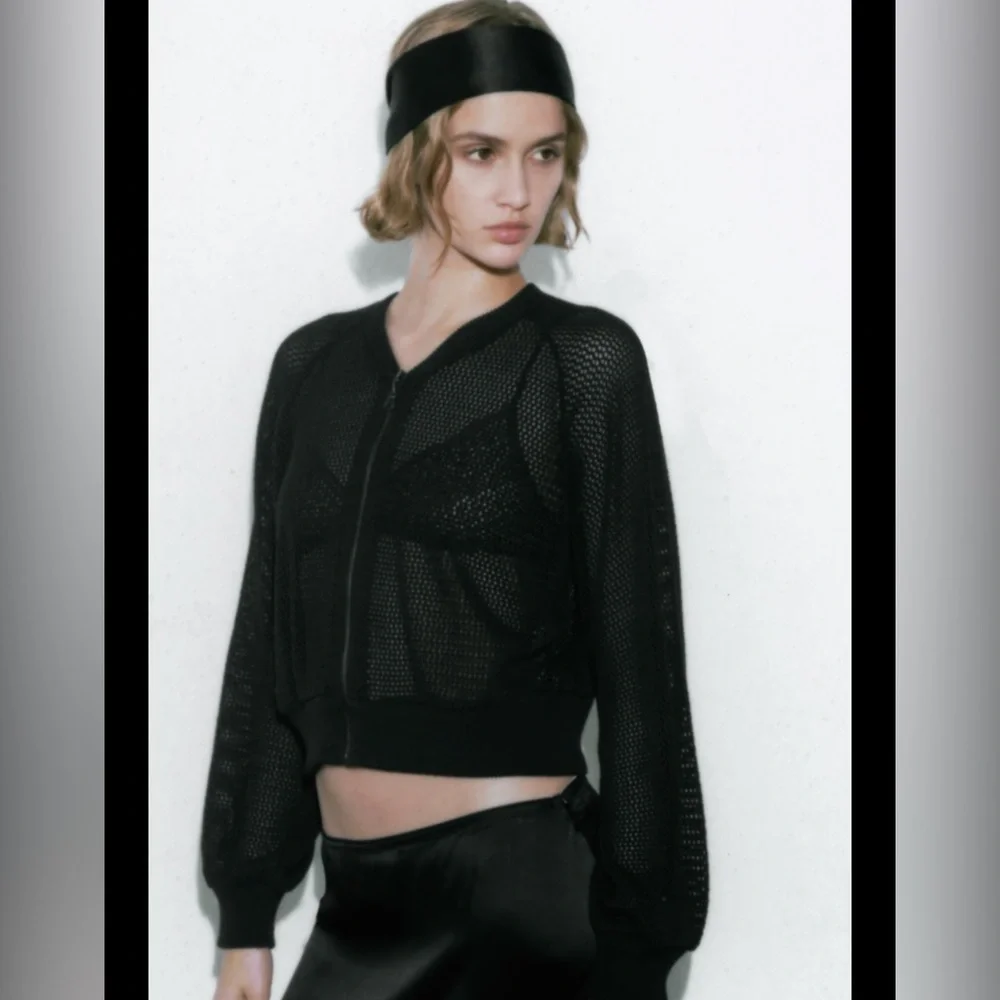 Zara mesh knit bomber cardigan top